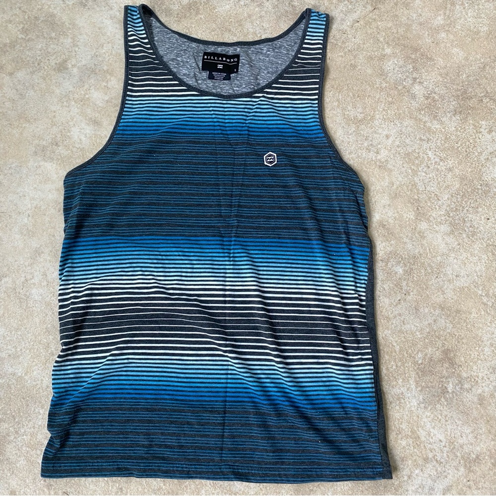 Billabong Blue and Gray Striped Tank Top